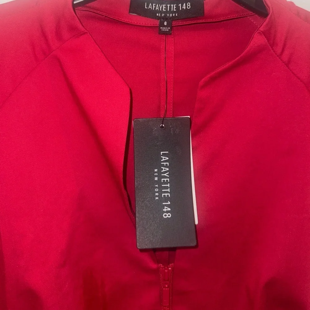 Lafayette 148 New York full Zip Front Midi Sheath Dress Ruby Red US 6 NWT $498 - Picture 3 of 10